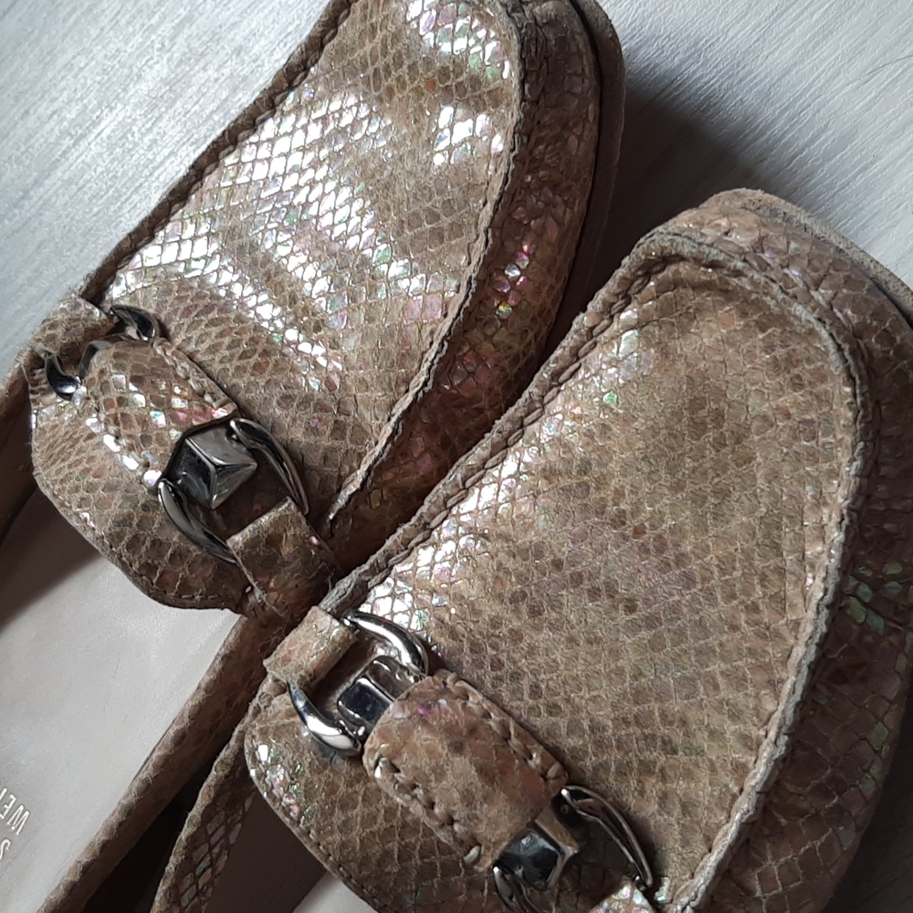 Stuart weitzman gold snake print leather slip on. 6 - Picture 2 of 10